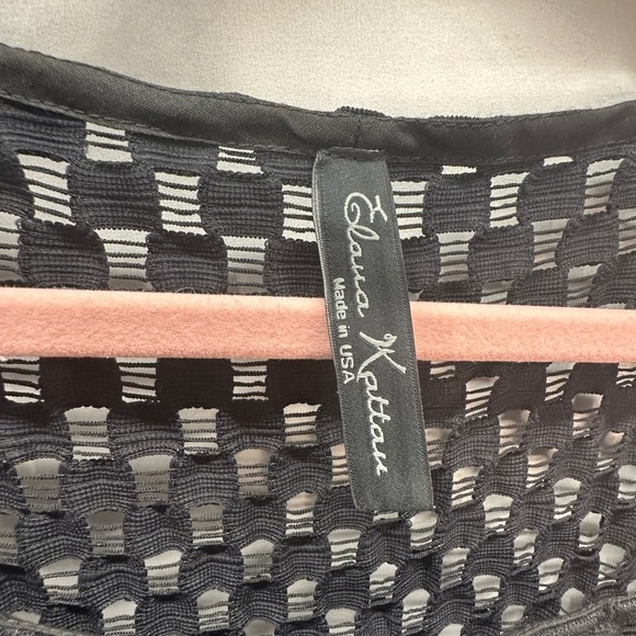 Elana Kattan Black Mesh Witchy Boho Crochet Dress 3/4 Sleeve Fringe Hem Size M - Picture 4 of 9